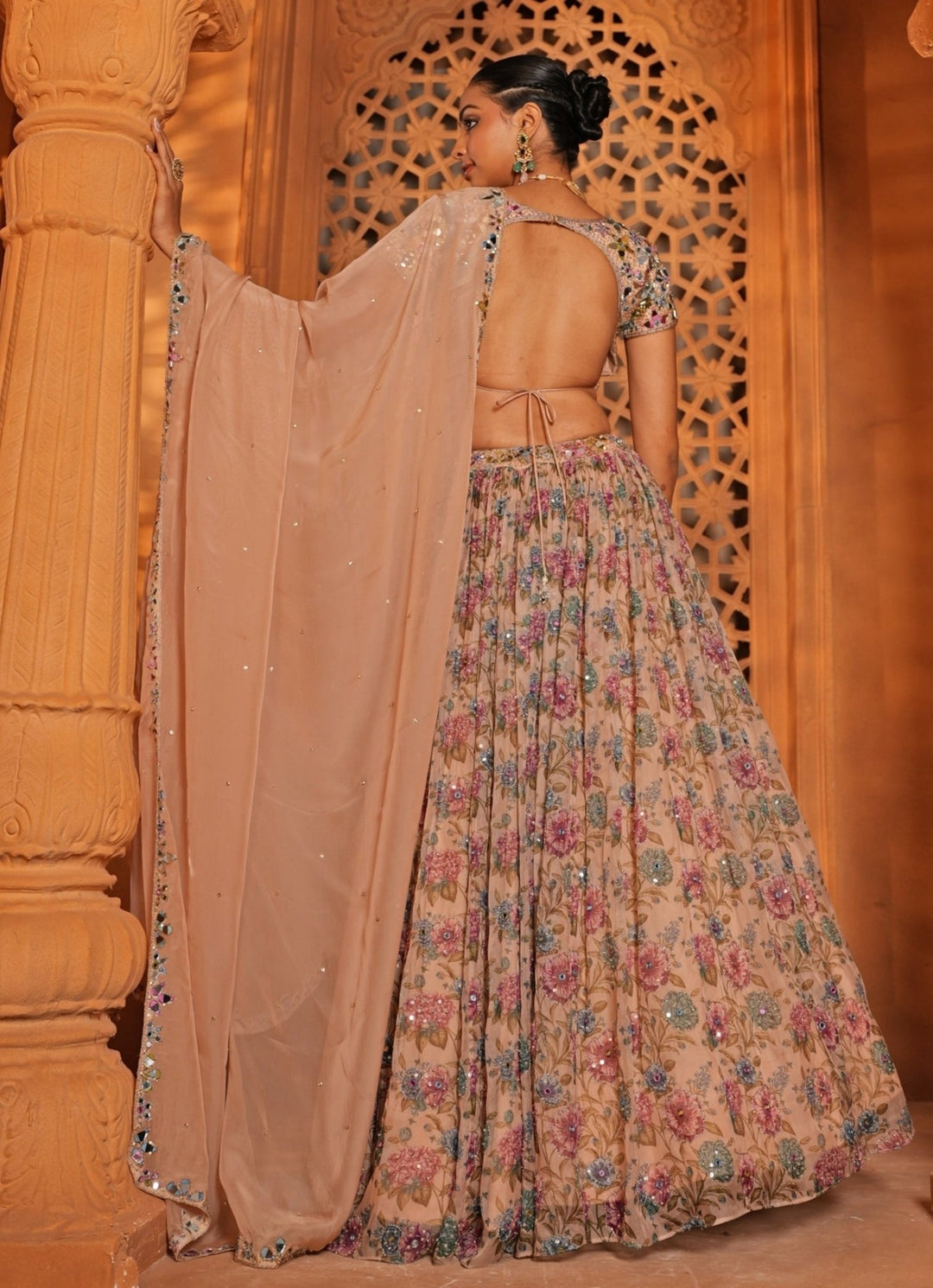Cream With Multicolor Printed Organza Lehenga Enamour by Radha - Fabilicious Fashion