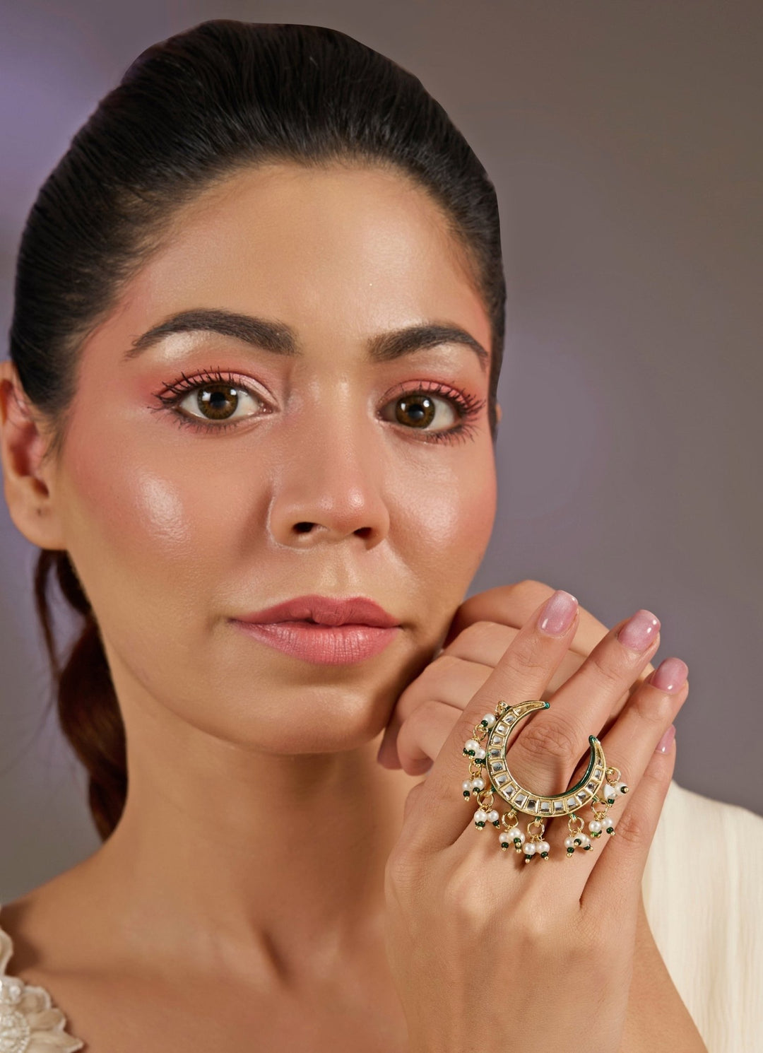 Crescent Kundan Statement Ring Vivinia By Vidhi Mehra - Fabilicious Fashion