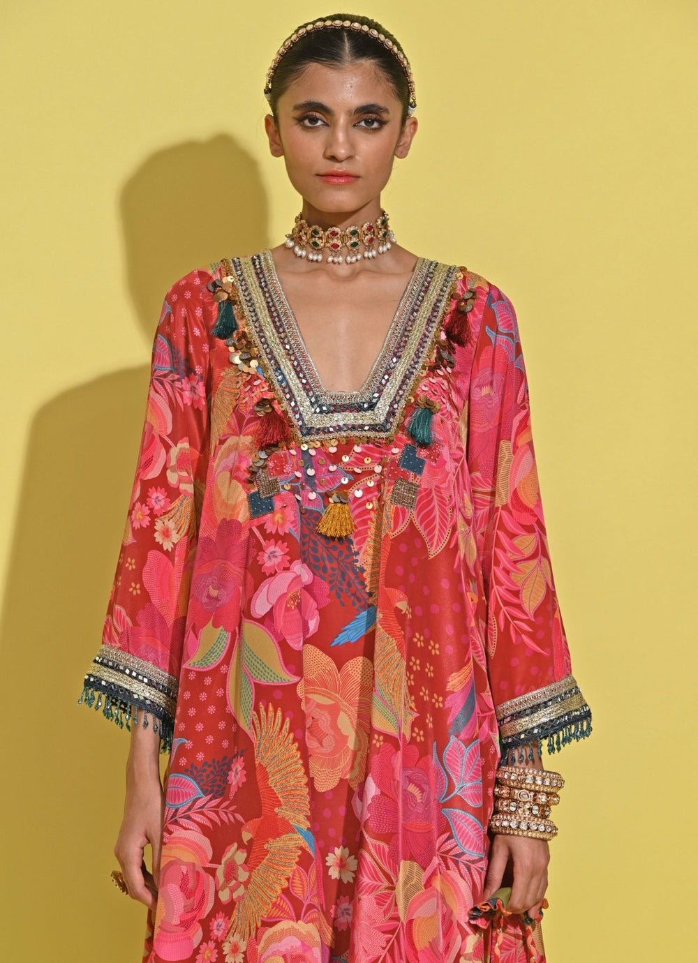 Rishi And Vibhuti Crimson Red And Blue Crepe Kurta Pants SetFabilicious Fashion