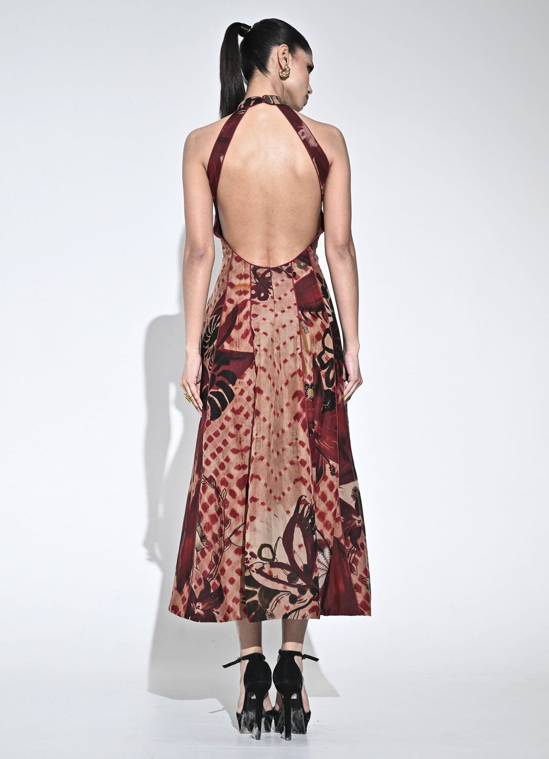 Juhi Bengani Crimson Red And Nude Organza Halter Midi DressFabilicious Fashion