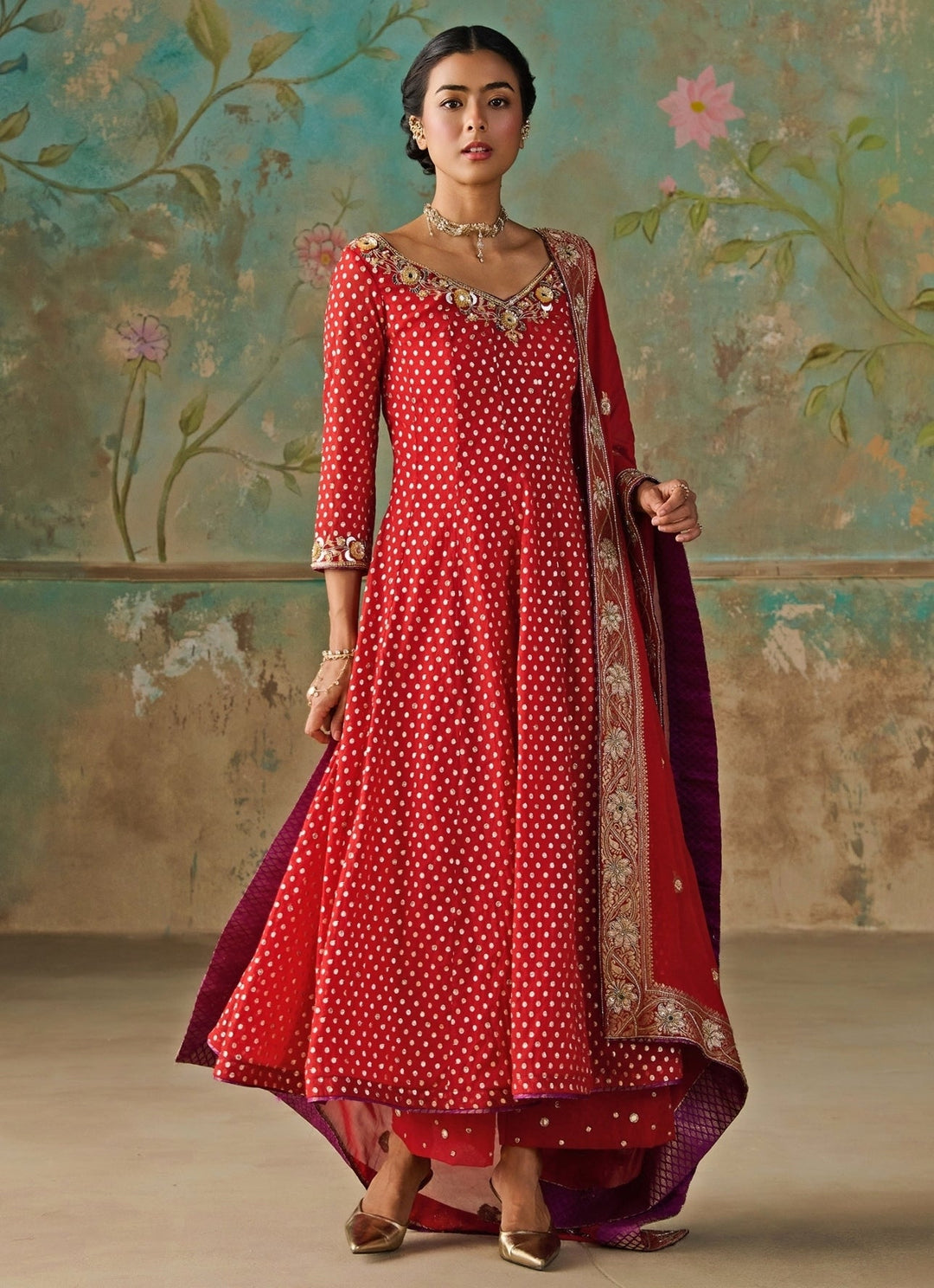 Zoon Tribe Crimson Red Chanderi Anarkali SetFabilicious Fashion