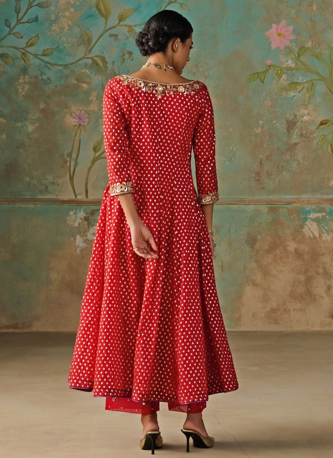 Zoon Tribe Crimson Red Chanderi Anarkali SetFabilicious Fashion