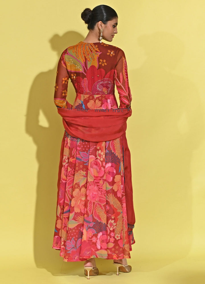 Rishi And Vibhuti Crimson Red Crepe Anarkali SetFabilicious Fashion