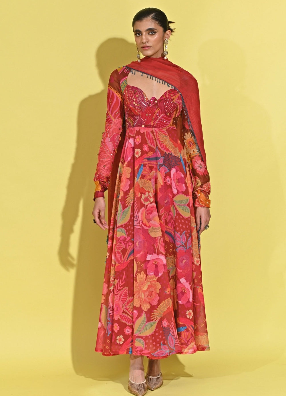 Rishi And Vibhuti Crimson Red Crepe Anarkali SetFabilicious Fashion