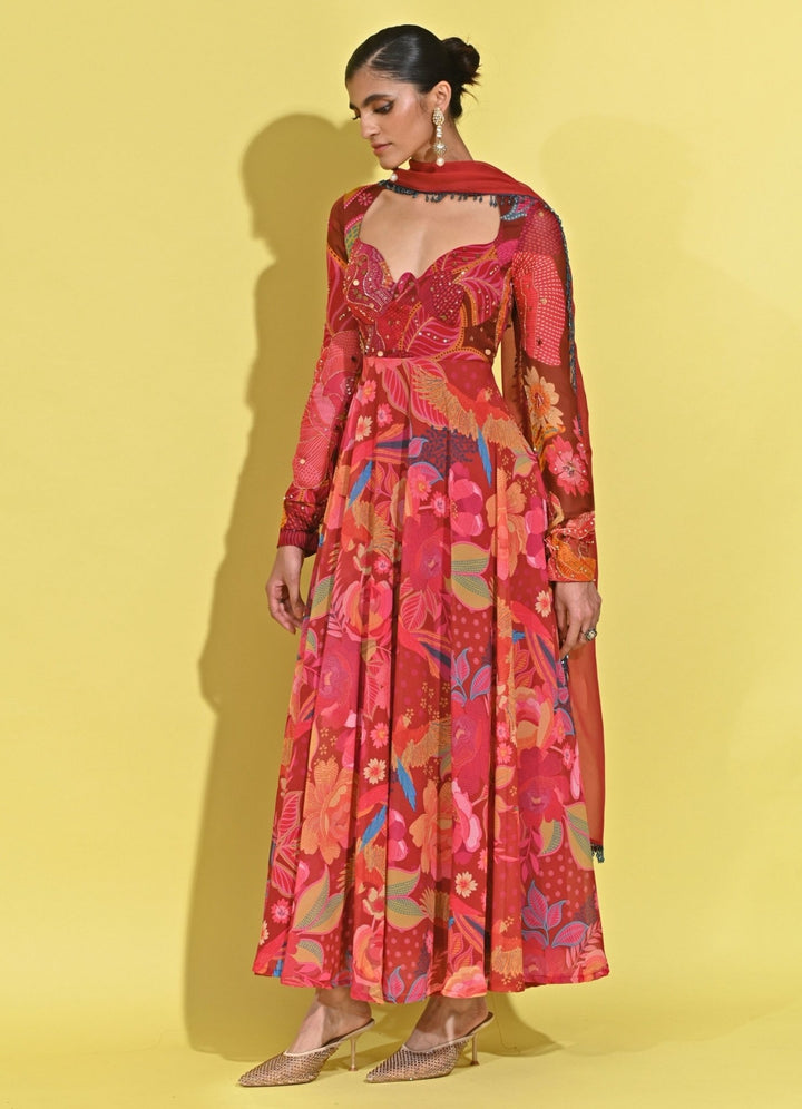 Rishi And Vibhuti Crimson Red Crepe Anarkali SetFabilicious Fashion