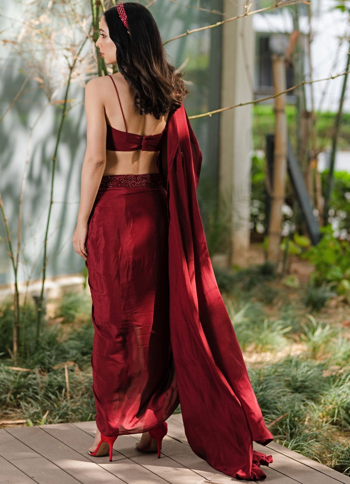 Crimson Red Draped Lehenga Set - Ready to Ship Rashika Sharma - Fabilicious Fashion