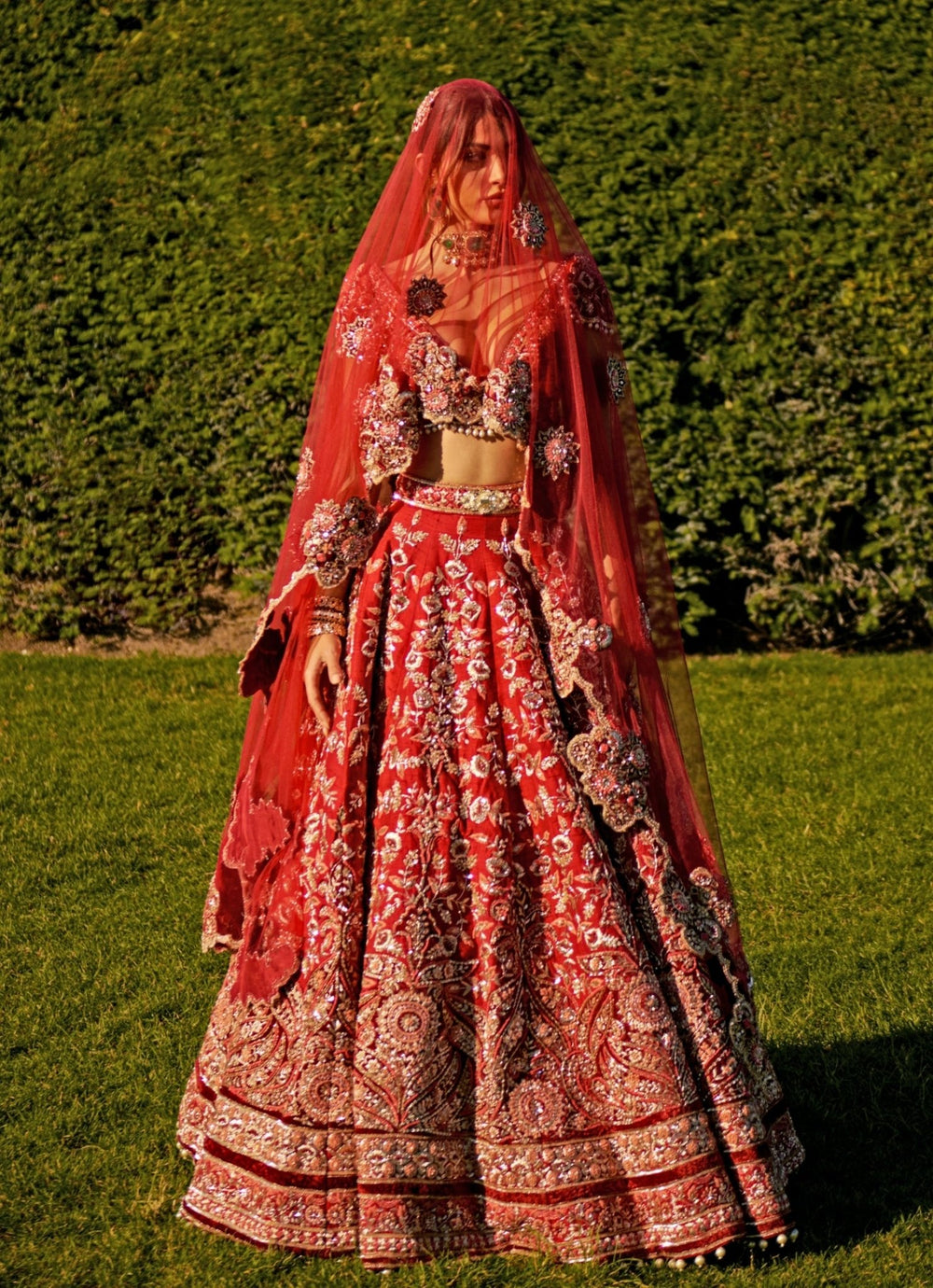 Crimson Red Embroidered Bridal Silk Lehenga Set Jigar and Nikita - Fabilicious Fashion
