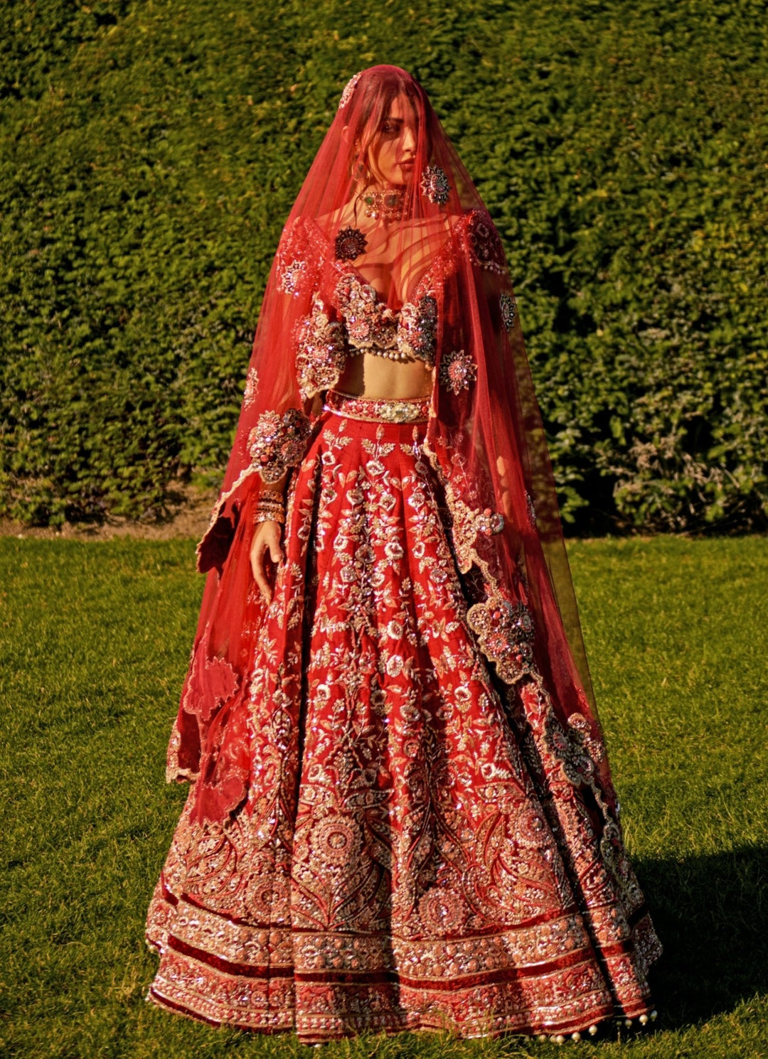 Crimson Red Embroidered Bridal Silk Lehenga Set Jigar and Nikita - Fabilicious Fashion