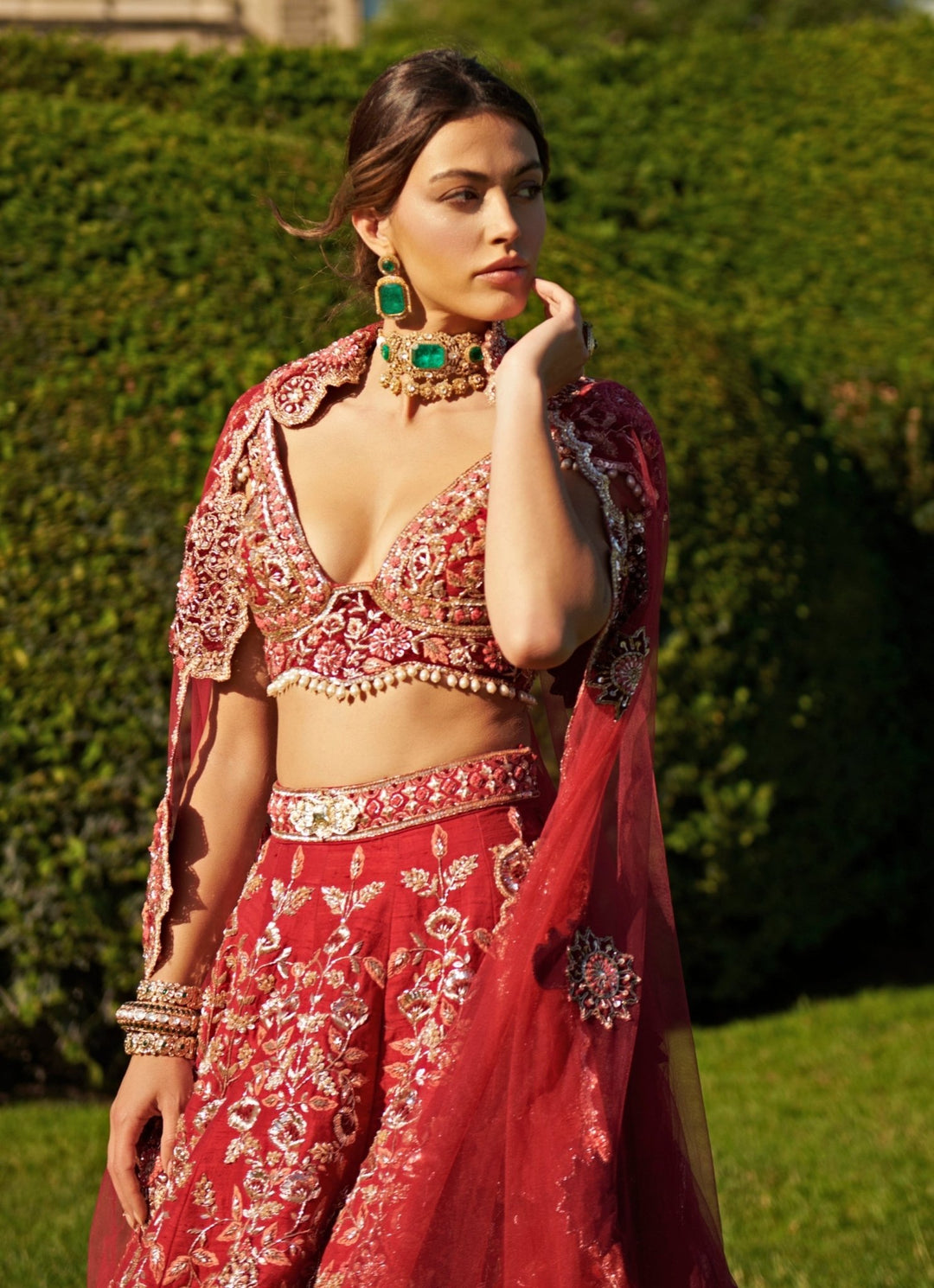 Crimson Red Embroidered Bridal Silk Lehenga Set Jigar and Nikita - Fabilicious Fashion