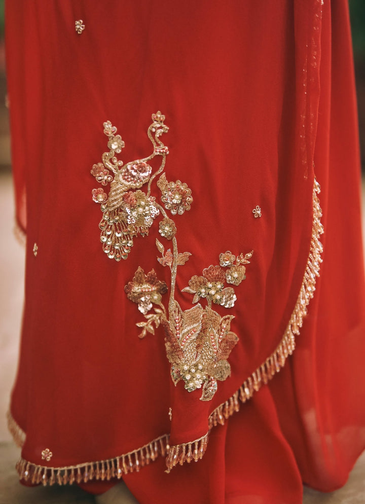 Paulmi and Harsh Crimson Red Georgette Pre-Draped SareeFabilicious Fashion