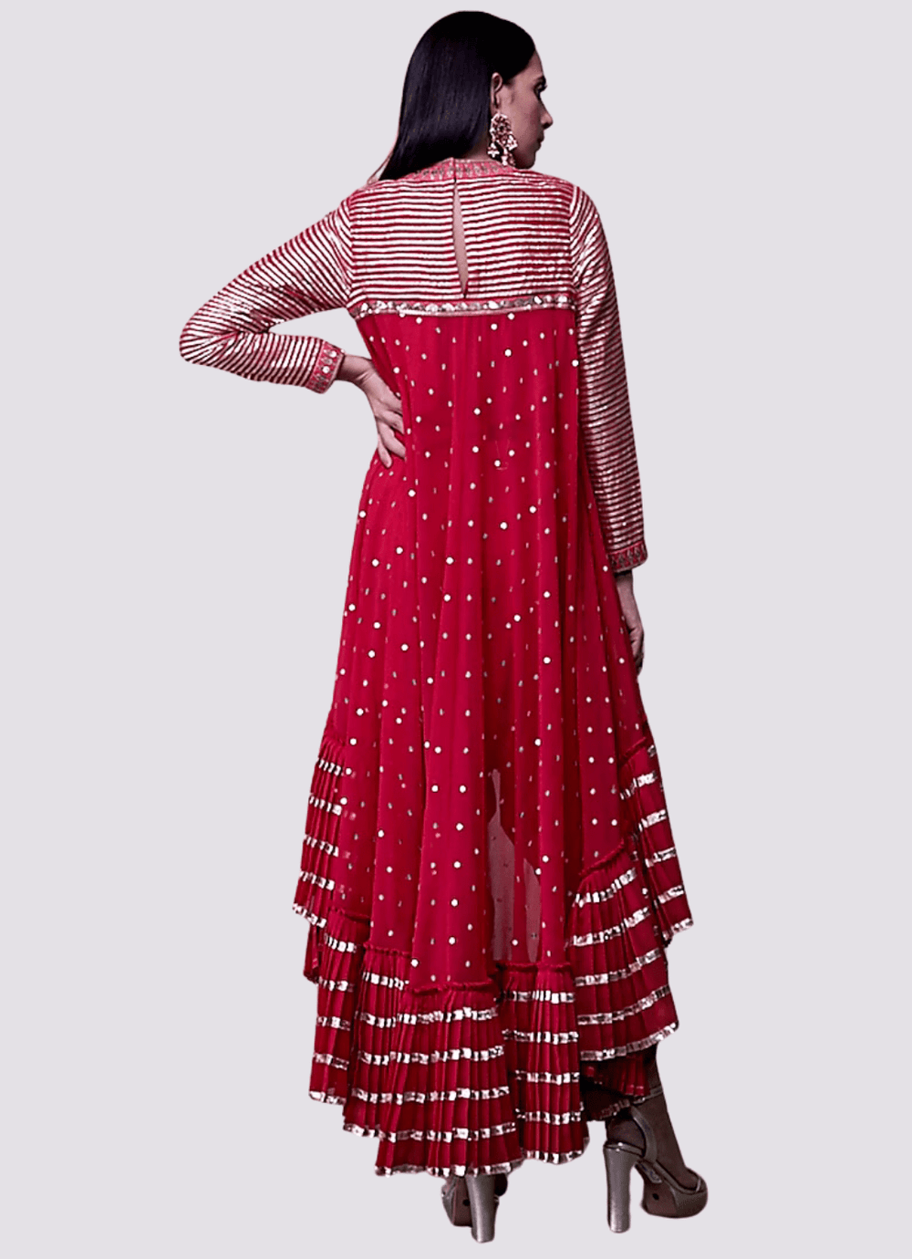 Crimson Red Gota Kurta Dhoti Set Vvani by Vani Vats - Fabilicious Fashion