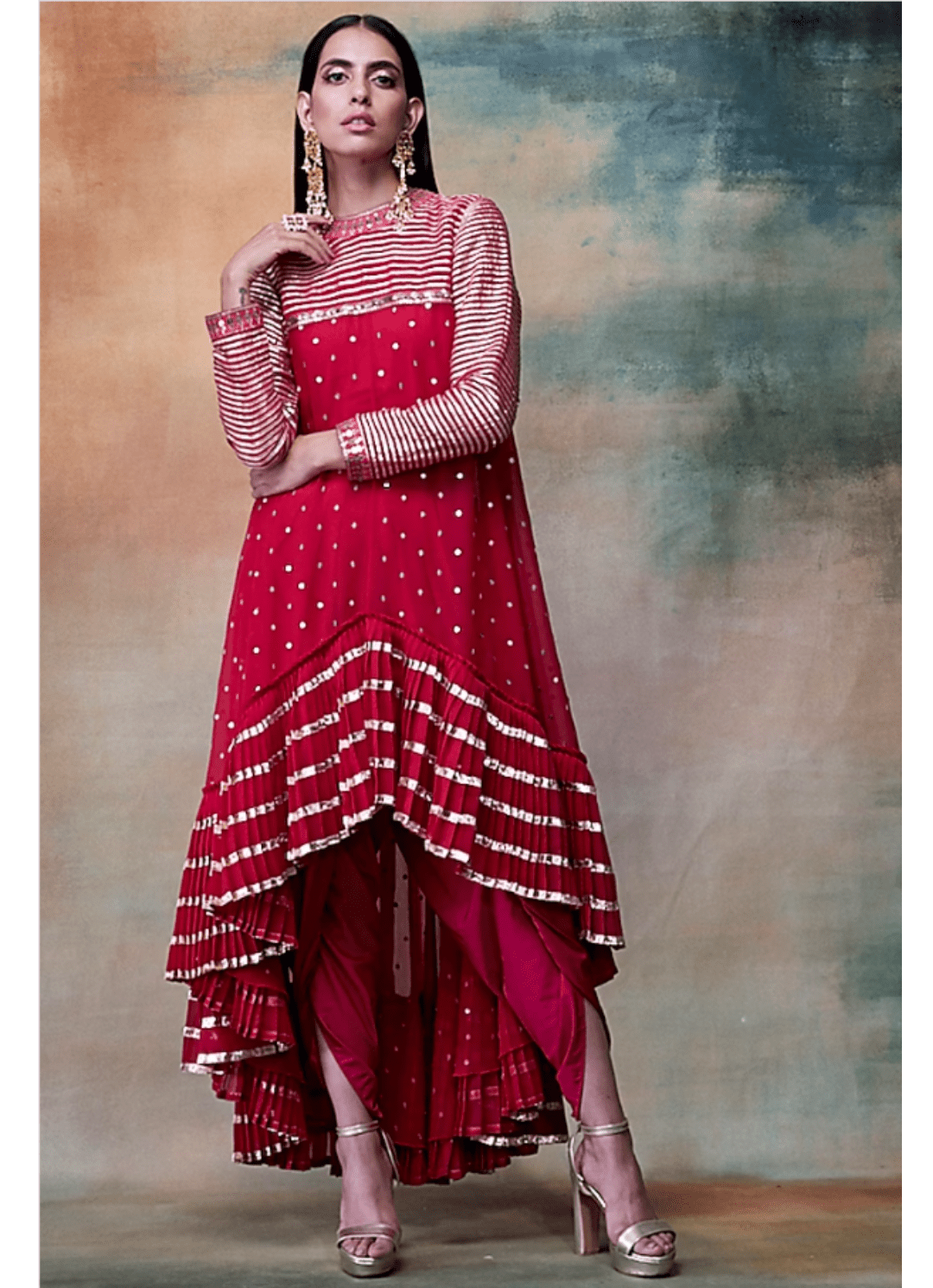 Crimson Red Gota Kurta Dhoti Set Vvani by Vani Vats - Fabilicious Fashion