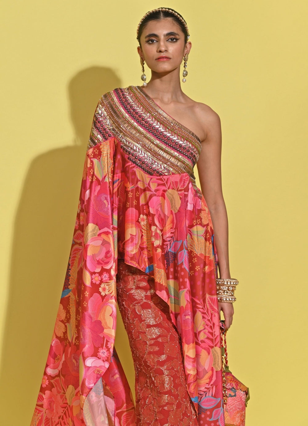 Rishi And Vibhuti Crimson Red Printed Crepe Pants SetFabilicious Fashion