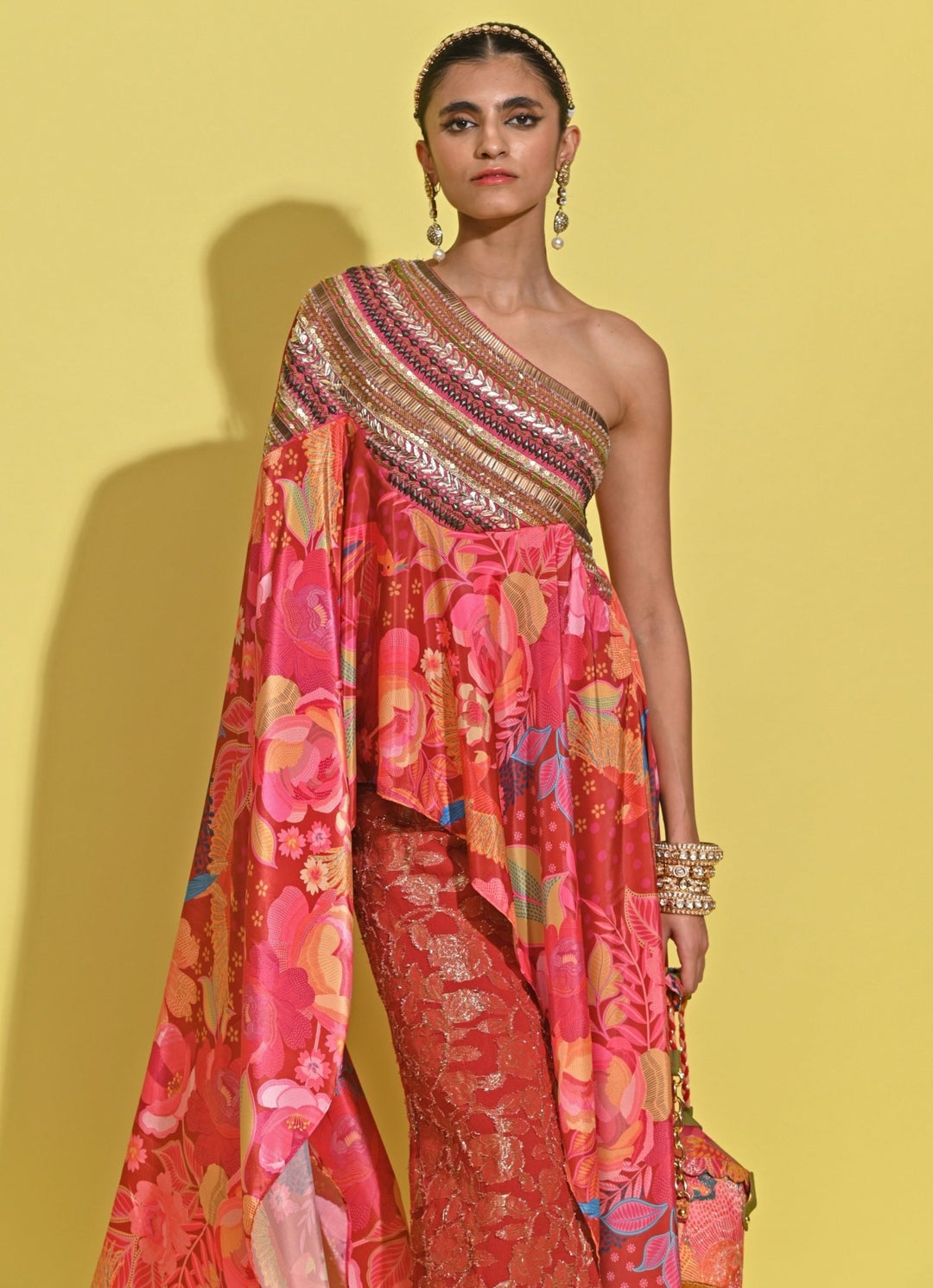 Rishi And Vibhuti Crimson Red Printed Crepe Pants SetFabilicious Fashion