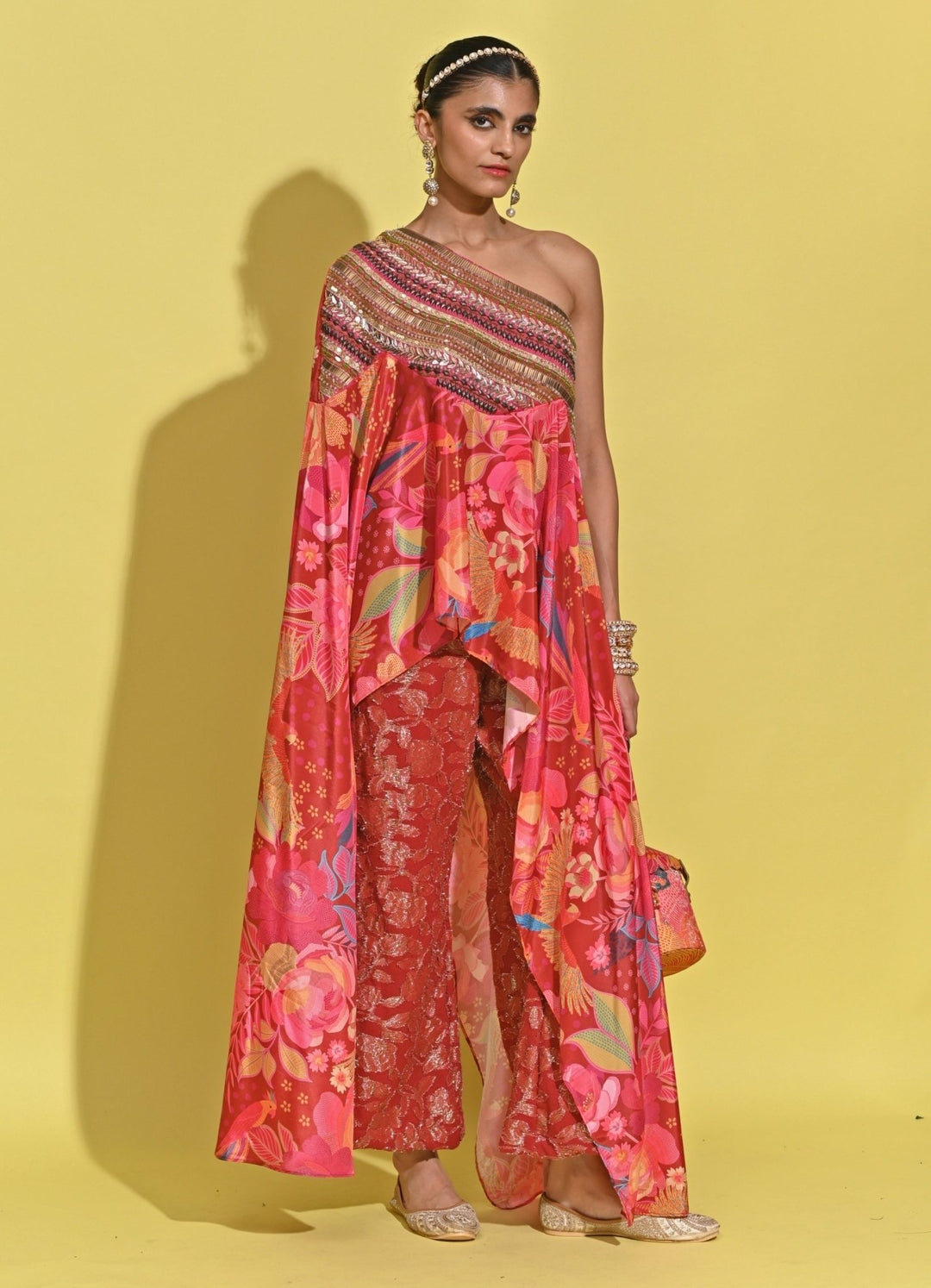 Rishi And Vibhuti Crimson Red Printed Crepe Pants SetFabilicious Fashion