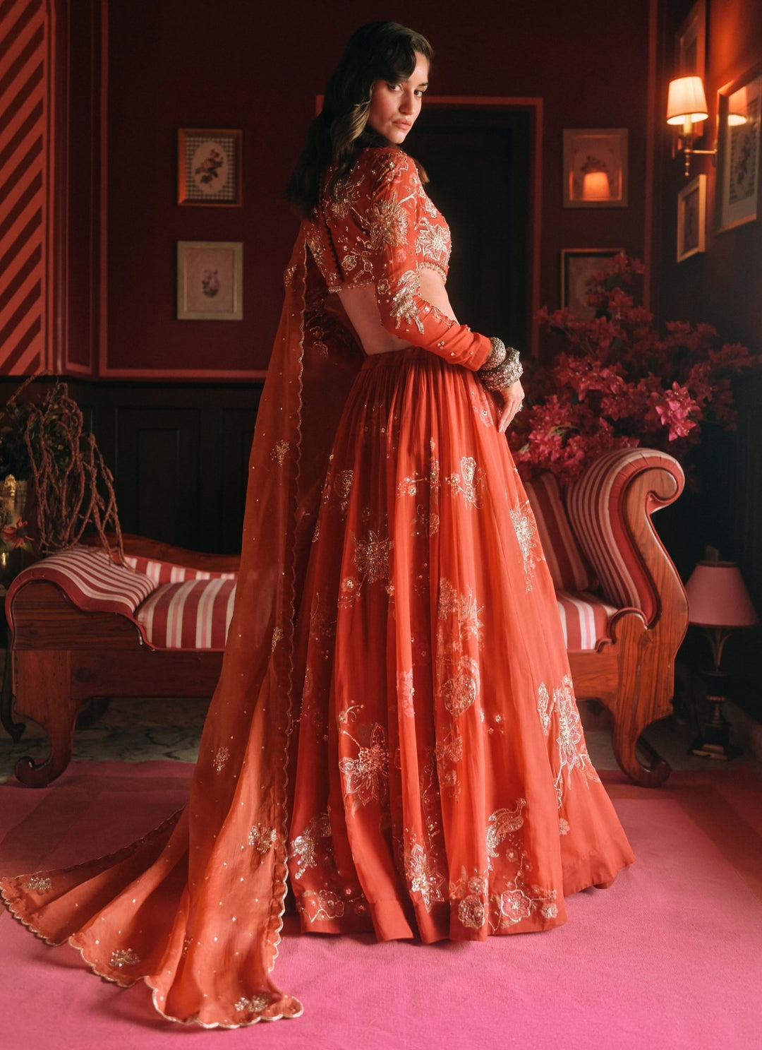 Paulmi and Harsh Crimson Red Printed Organza Lehenga SetFabilicious Fashion