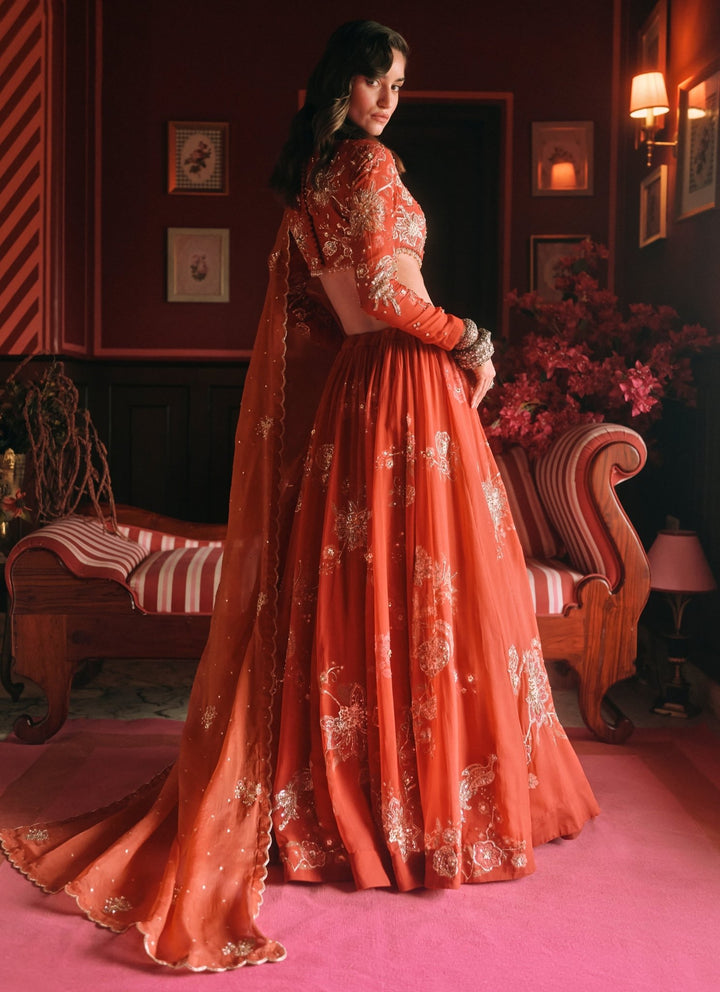 Paulmi and Harsh Crimson Red Printed Organza Lehenga SetFabilicious Fashion