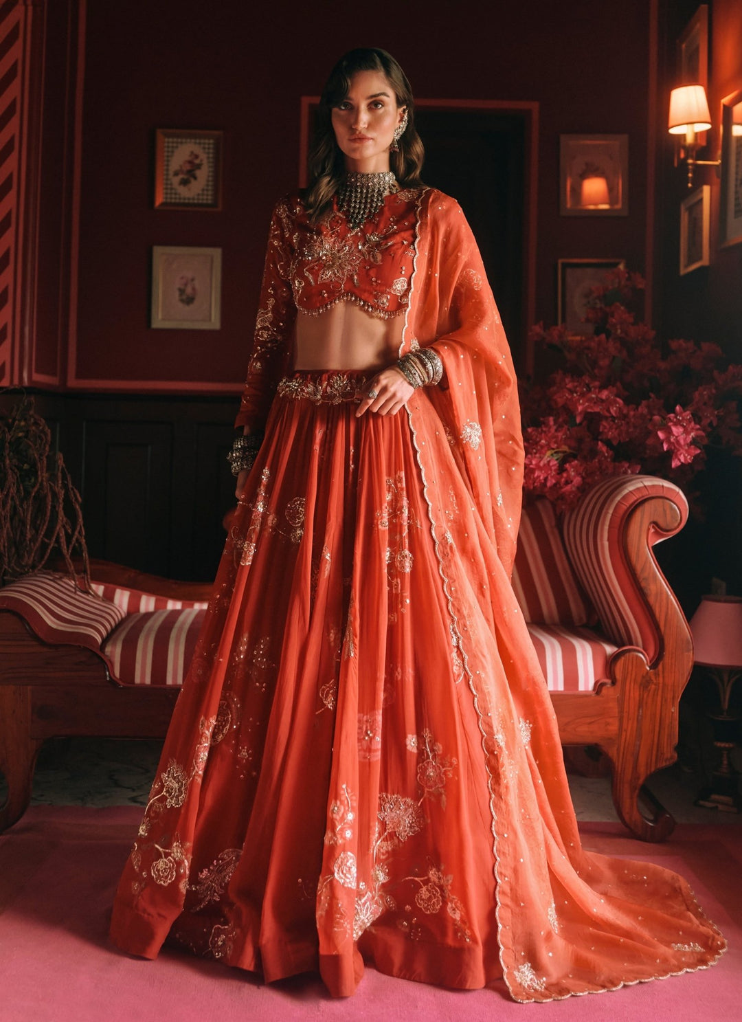 Paulmi and Harsh Crimson Red Printed Organza Lehenga SetFabilicious Fashion