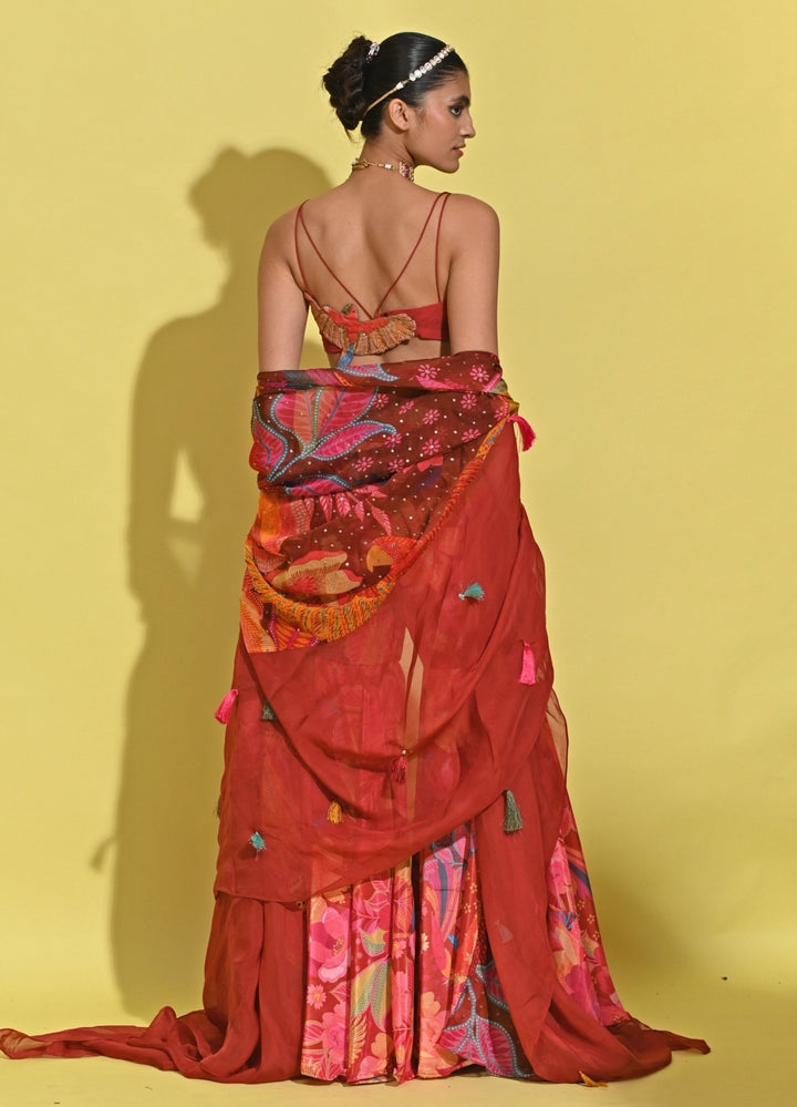 Rishi And Vibhuti Crimson Red Printed Organza Lehenga SetFabilicious Fashion