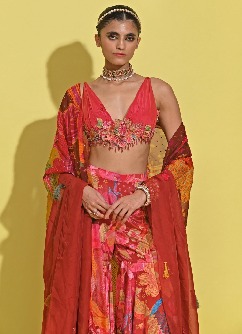 Rishi And Vibhuti Crimson Red Printed Organza Lehenga SetFabilicious Fashion