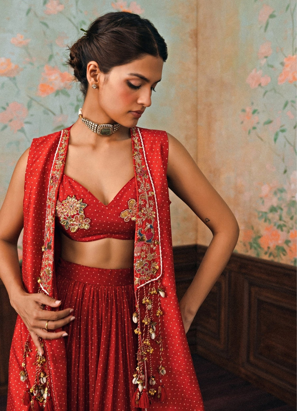 Paulmi and Harsh Crimson Red Printed Silk Lehenga Set With JacketFabilicious Fashion