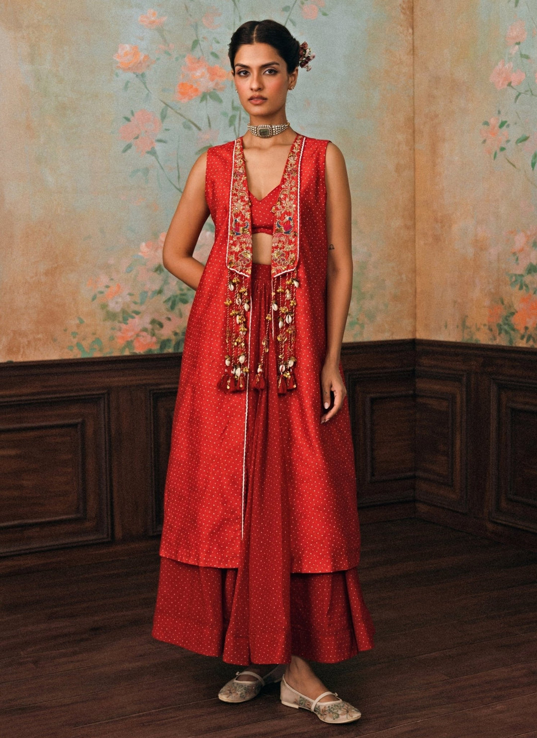 Paulmi and Harsh Crimson Red Printed Silk Lehenga Set With JacketFabilicious Fashion
