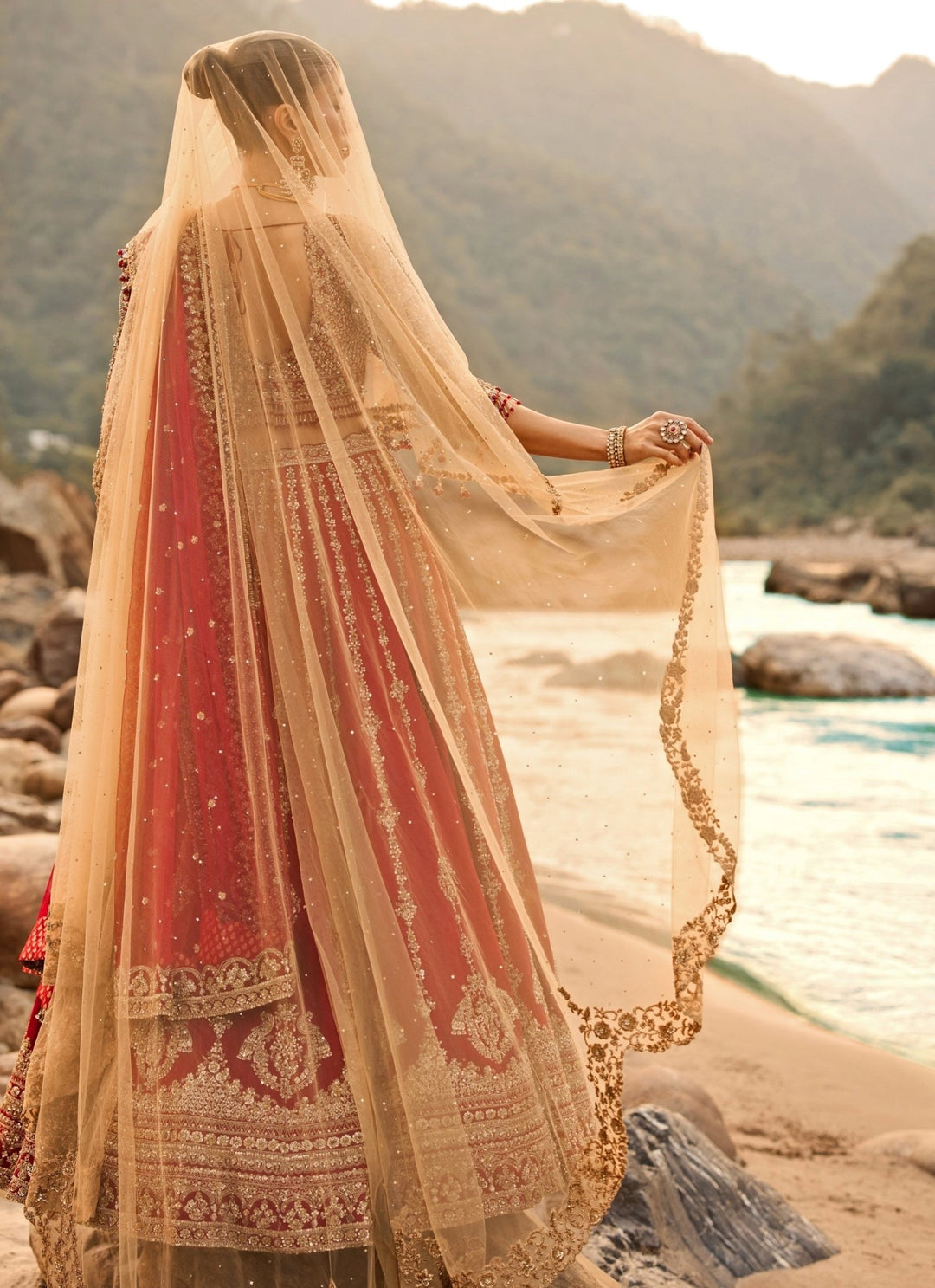 Nitika Gujral Crimson Red Raw Silk Bridal Lehenga SetFabilicious Fashion