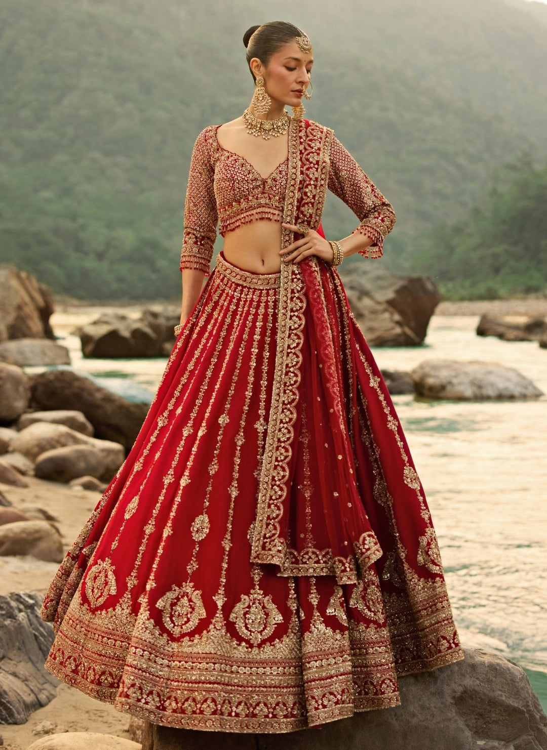 Nitika Gujral Crimson Red Raw Silk Bridal Lehenga SetFabilicious Fashion