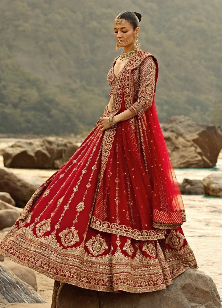 Nitika Gujral Crimson Red Raw Silk Bridal Lehenga SetFabilicious Fashion