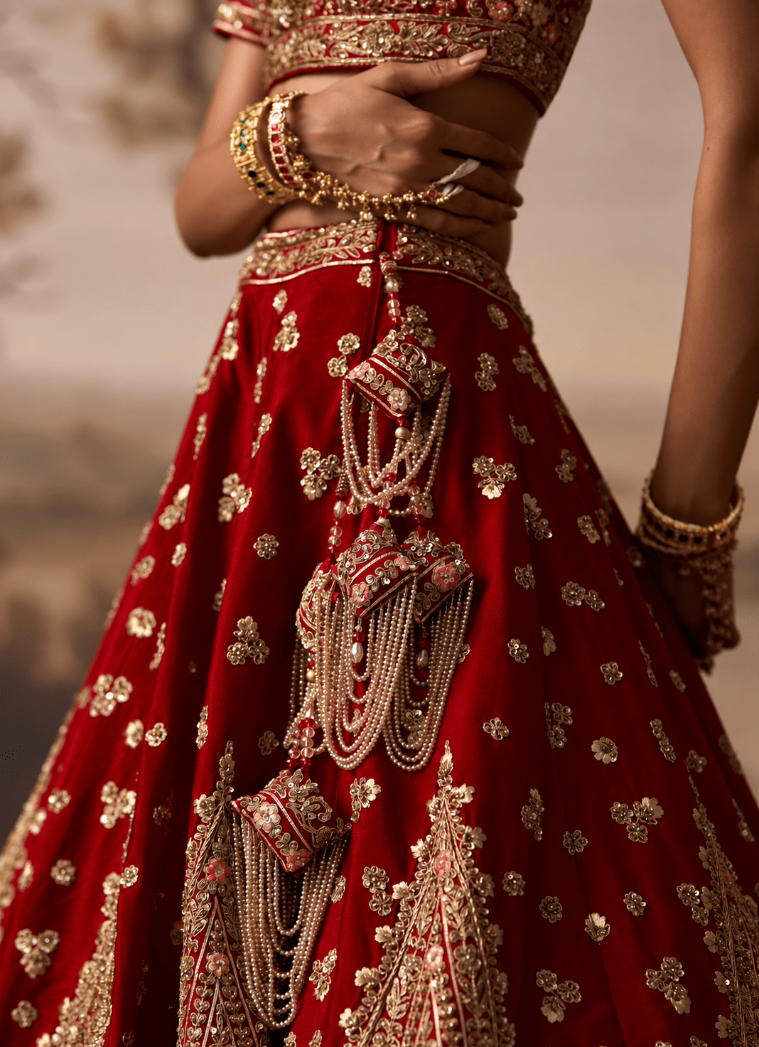 Angad Singh Crimson Red Raw Silk Double Dupatta LehengaFabilicious Fashion