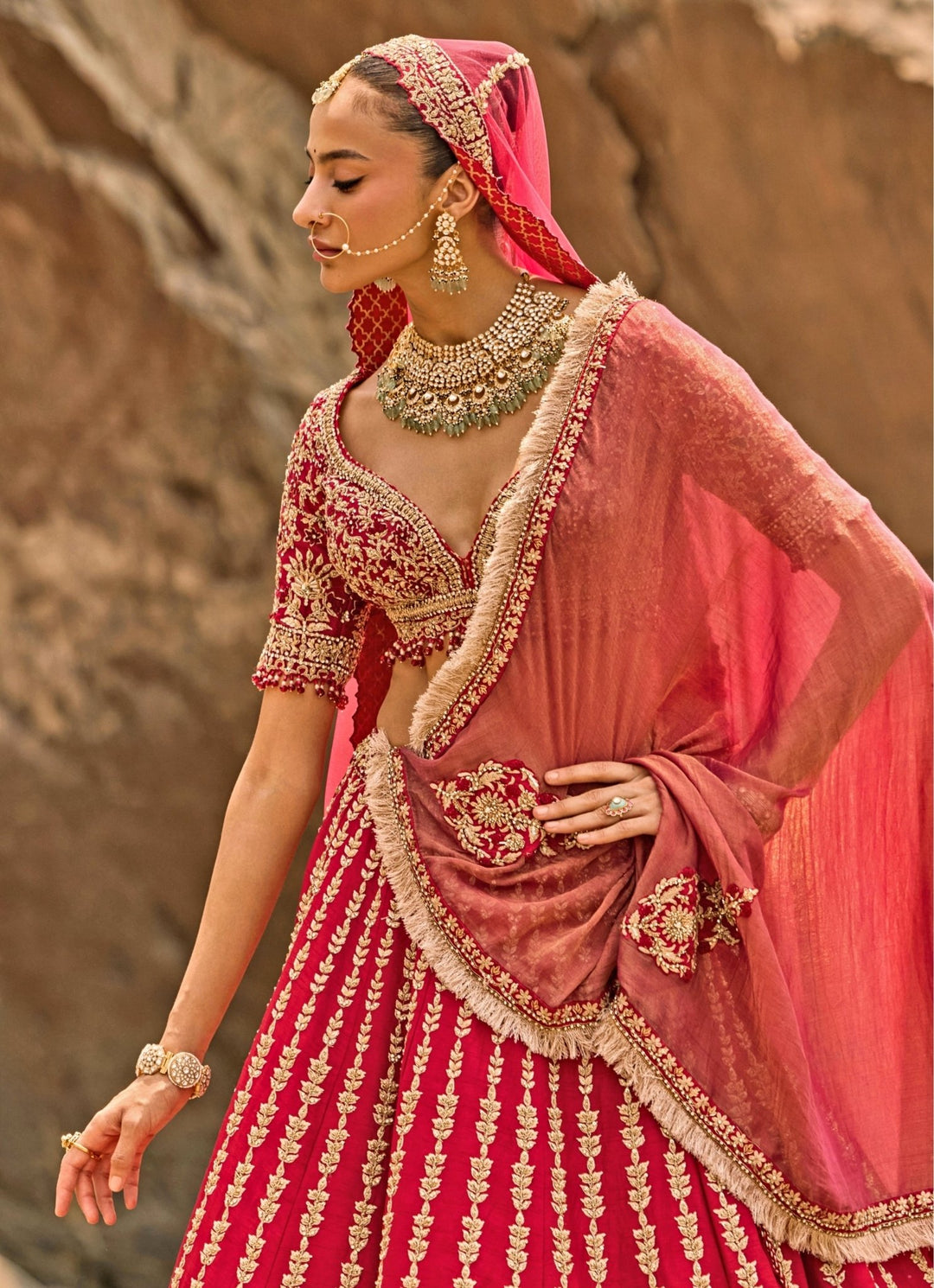 Nitika Gujral Crimson Red Raw Silk Zardosi Bridal Lehenga SetFabilicious Fashion