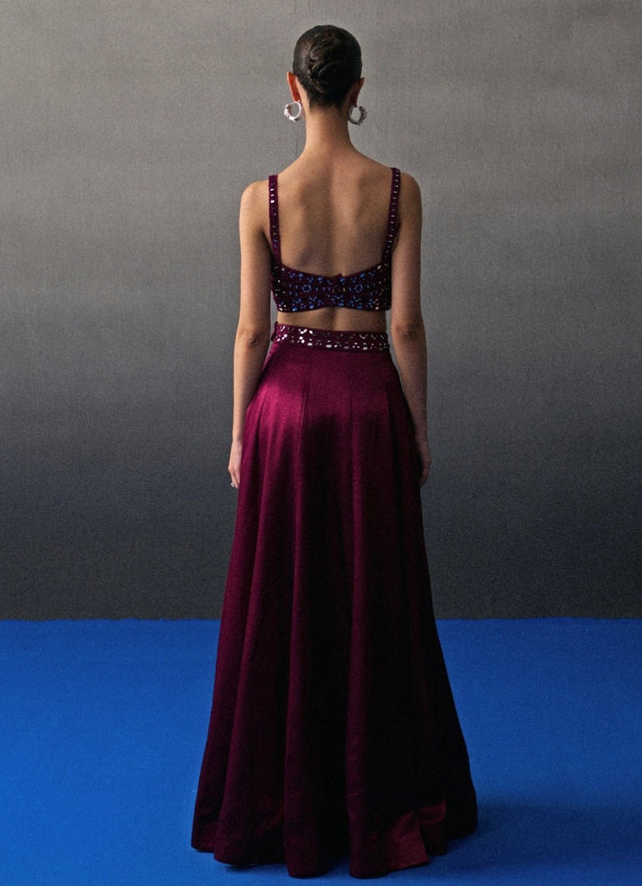 Crimson Red Satin Silk Lehenga Set Angad Singh - Fabilicious Fashion