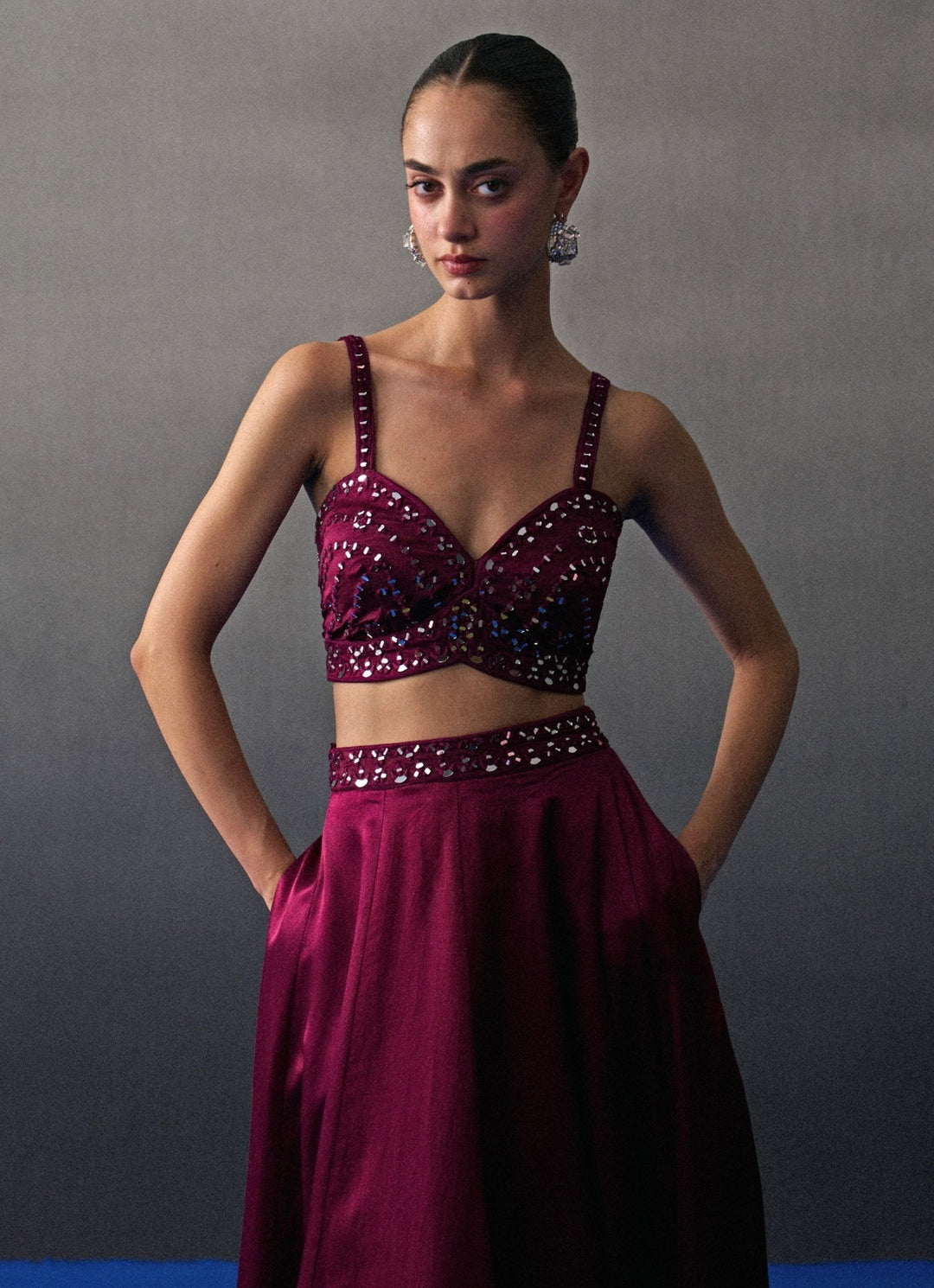 Crimson Red Satin Silk Lehenga Set Angad Singh - Fabilicious Fashion