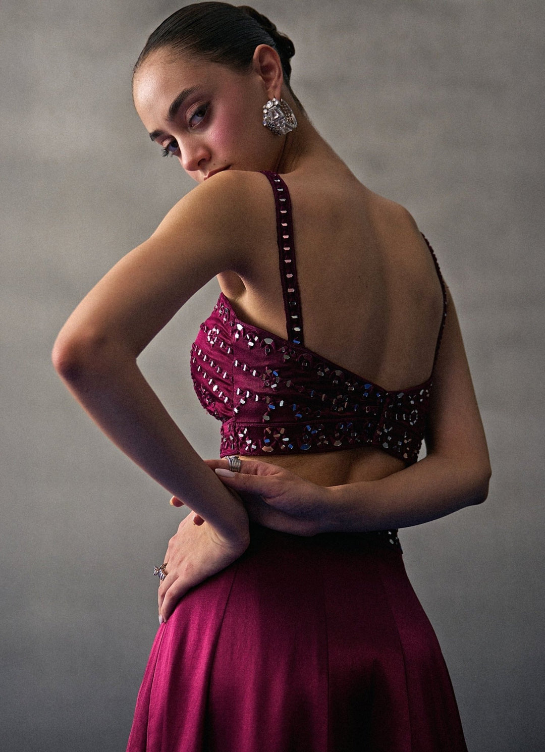 Crimson Red Satin Silk Lehenga Set Angad Singh - Fabilicious Fashion