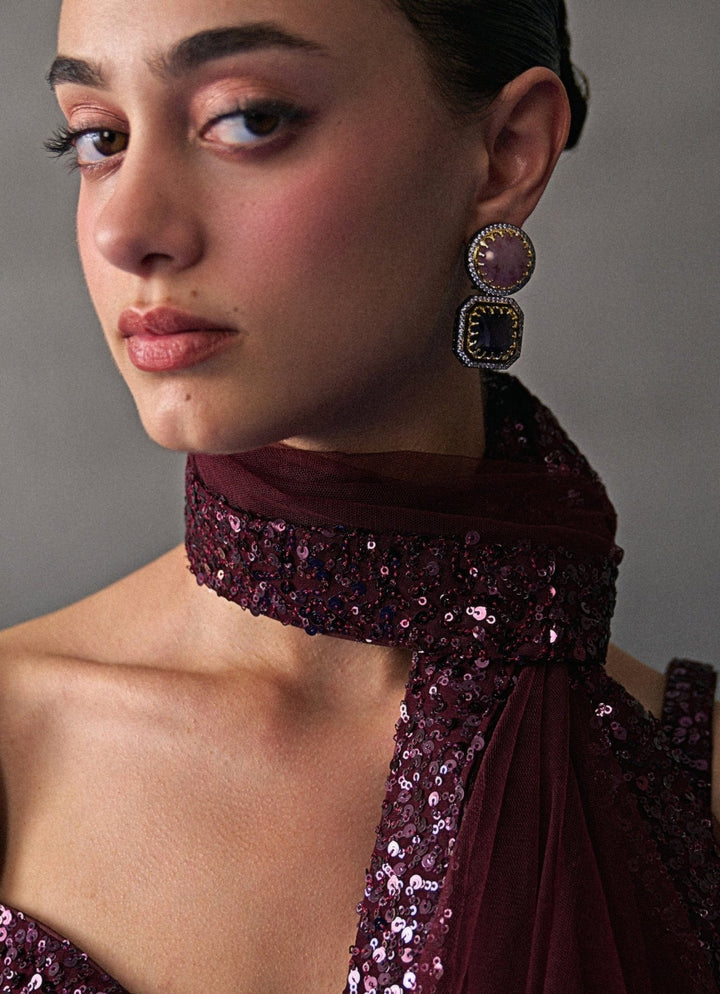 Crimson Red Sequins Embroidered Kurta Sharara Angad Singh - Fabilicious Fashion