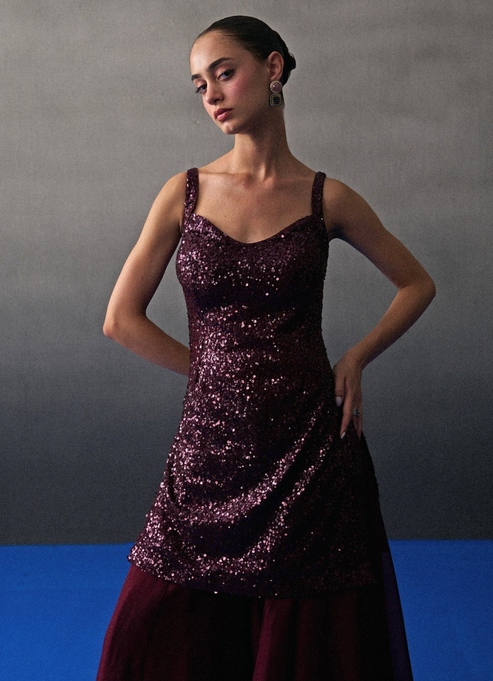 Crimson Red Sequins Embroidered Kurta Sharara Angad Singh - Fabilicious Fashion