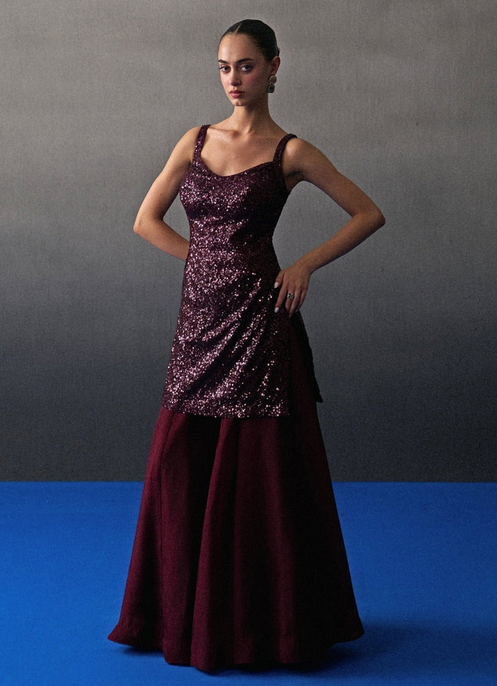 Crimson Red Sequins Embroidered Kurta Sharara Angad Singh - Fabilicious Fashion