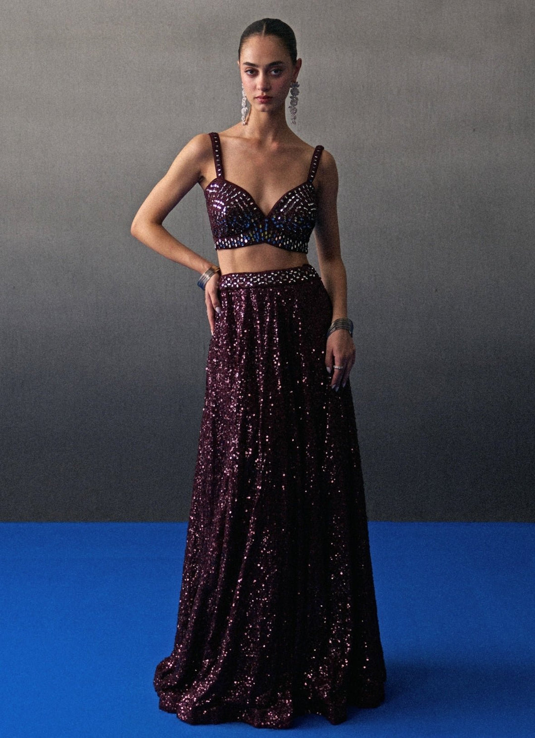 Crimson Red Sequins Embroidered Lehenga Set Angad Singh - Fabilicious Fashion