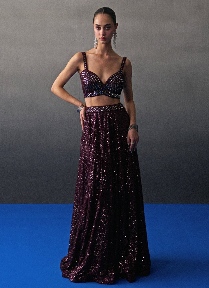 Crimson Red Sequins Embroidered Lehenga Set Angad Singh - Fabilicious Fashion