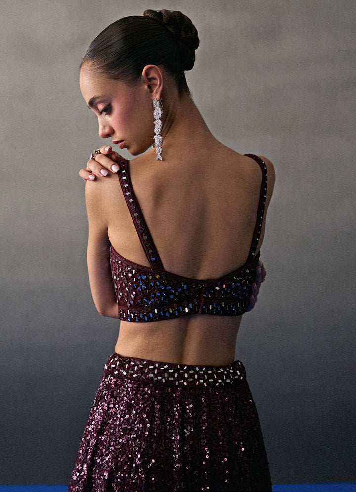 Crimson Red Sequins Embroidered Lehenga Set Angad Singh - Fabilicious Fashion