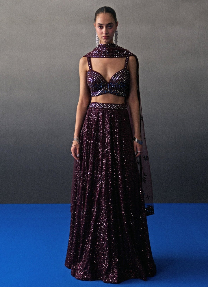 Crimson Red Sequins Embroidered Lehenga Set Angad Singh - Fabilicious Fashion