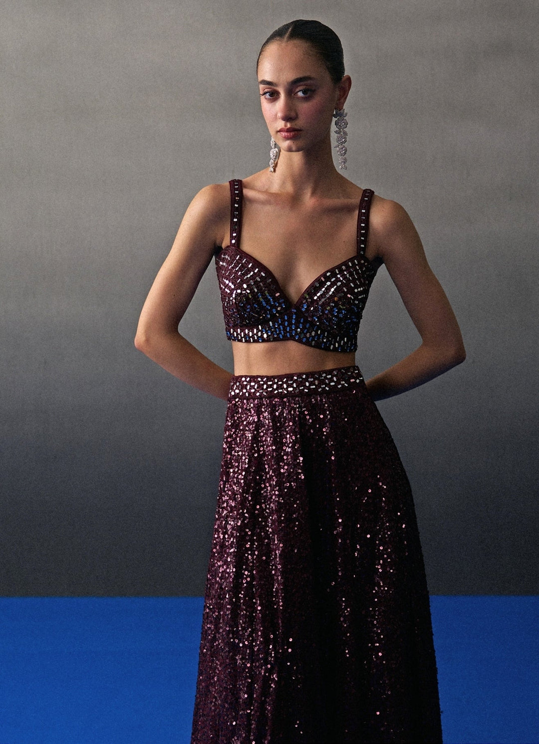 Crimson Red Sequins Embroidered Lehenga Set Angad Singh - Fabilicious Fashion