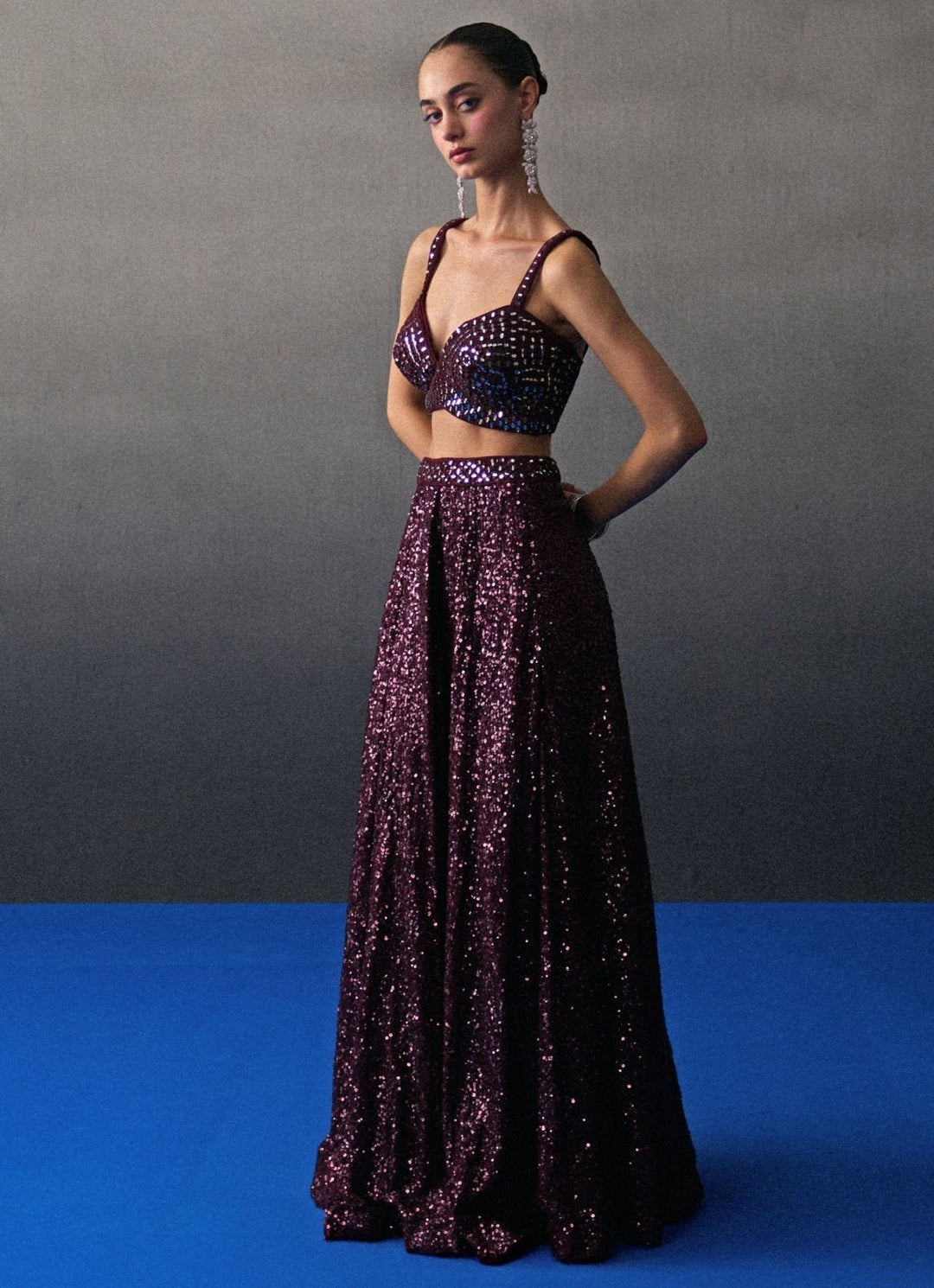 Crimson Red Sequins Embroidered Lehenga Set Angad Singh - Fabilicious Fashion