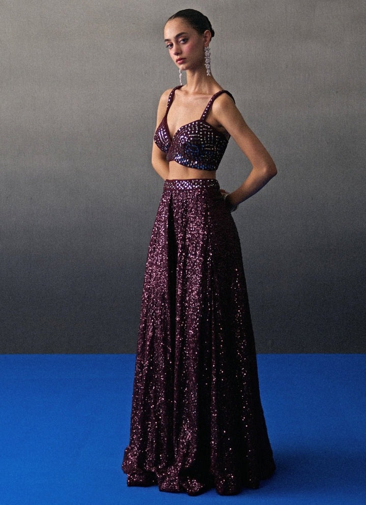 Crimson Red Sequins Embroidered Lehenga Set Angad Singh - Fabilicious Fashion