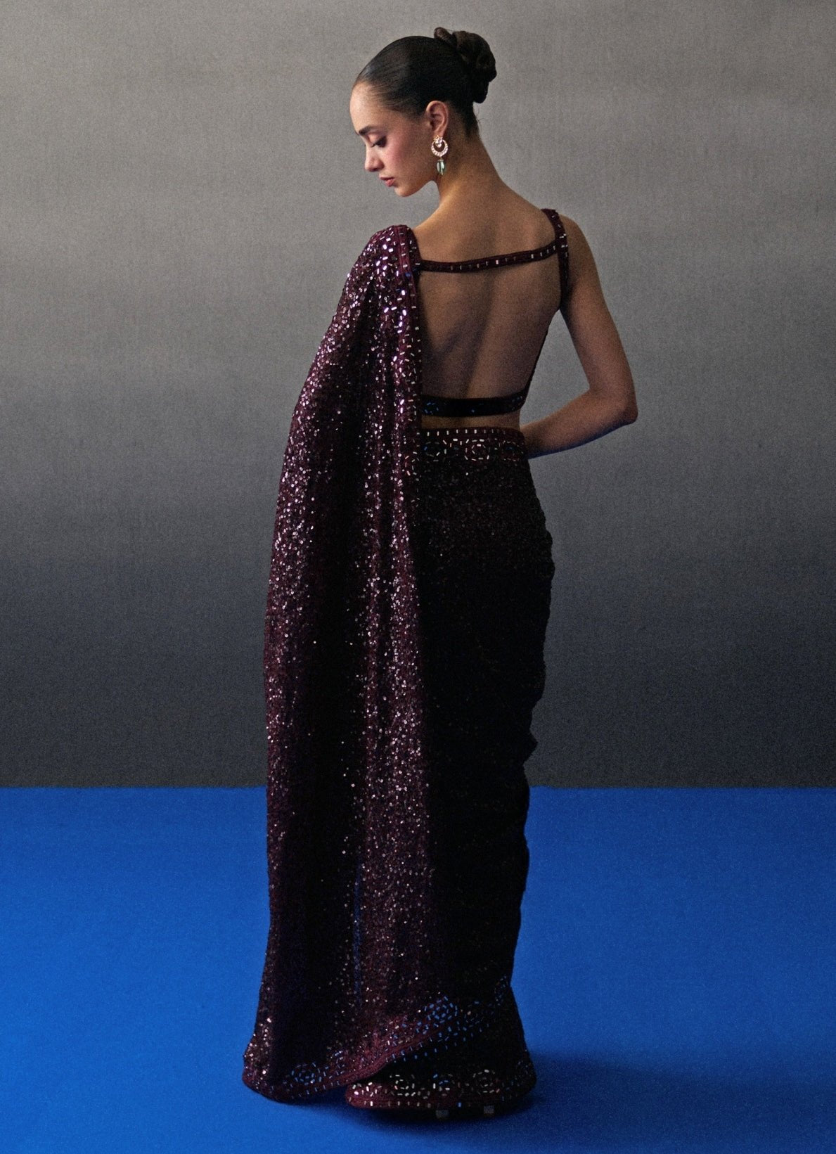 Crimson red sequins embroidered saree — red saree for Valentine days and cocktail nights