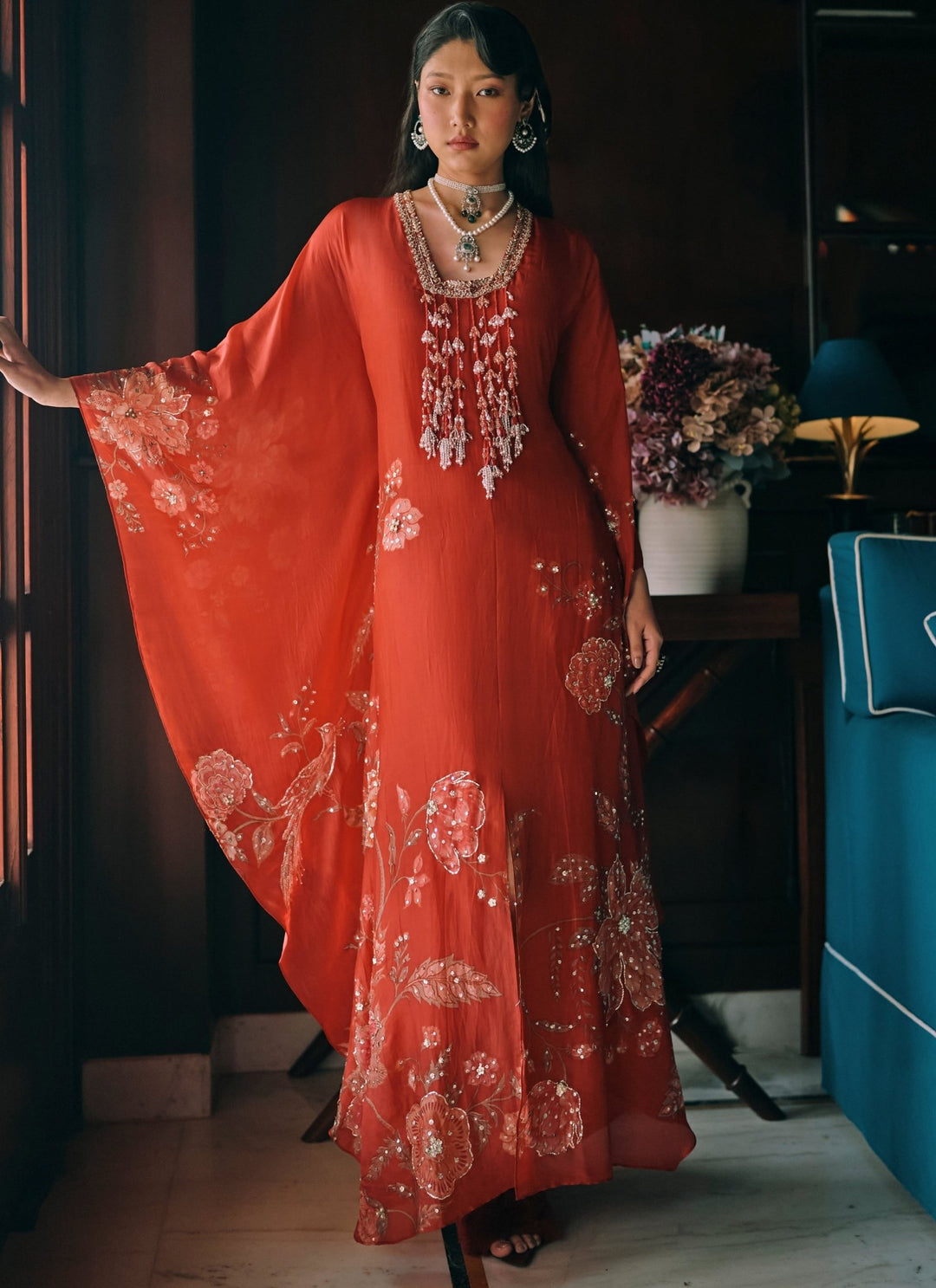 Paulmi and Harsh Crimson Red Silk Organza KaftanFabilicious Fashion