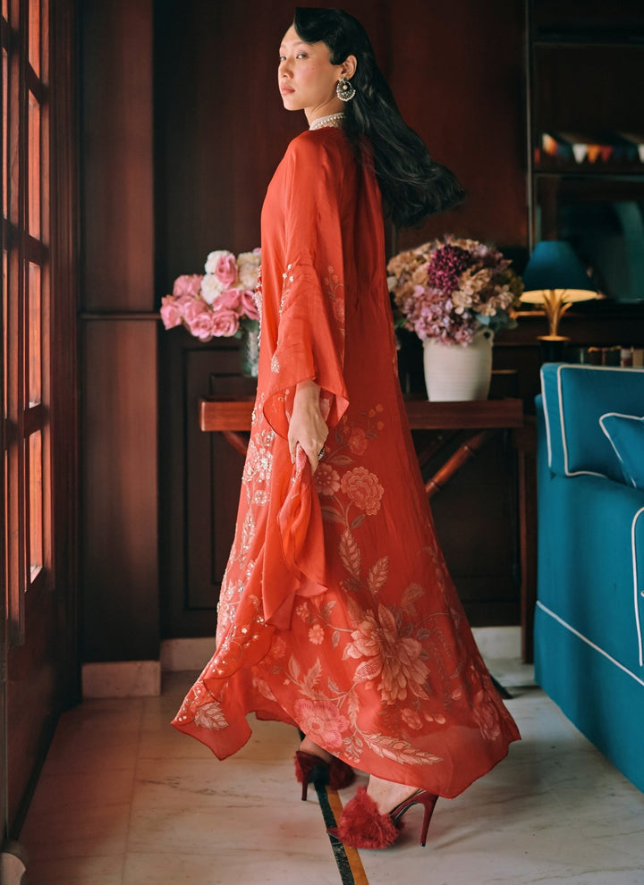 Paulmi and Harsh Crimson Red Silk Organza KaftanFabilicious Fashion