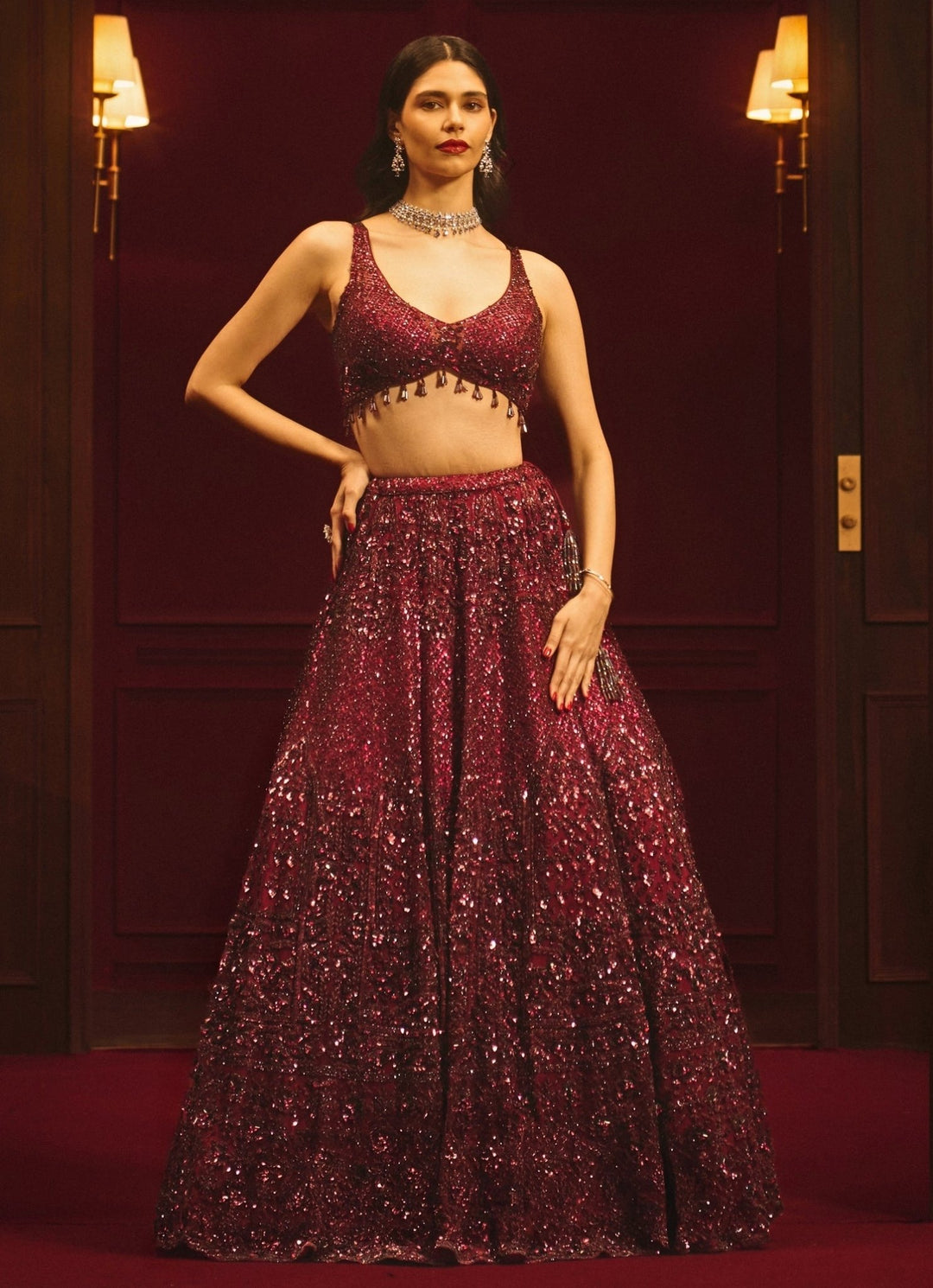 Crimson Red Soft Net Bridal Lehenga Angad Singh - Fabilicious Fashion