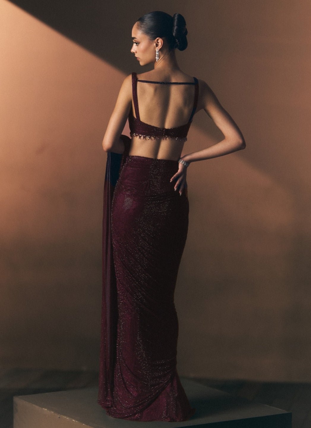 Angad Singh Crimson Red Soft Net Pre-Draped SareeFabilicious Fashion