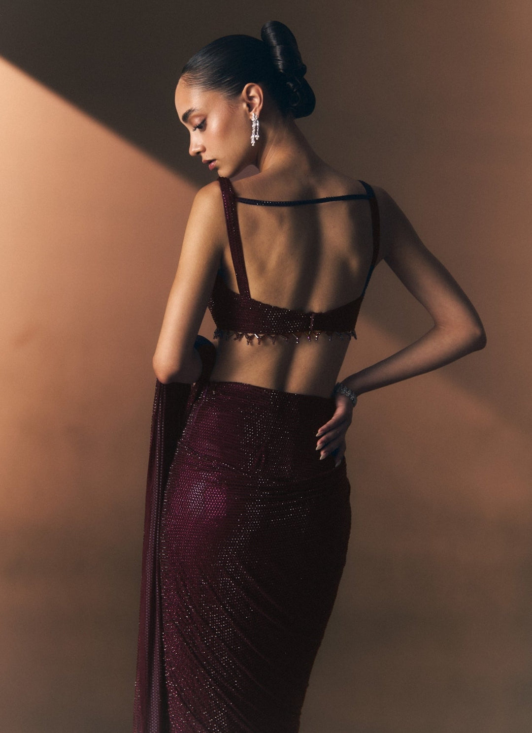 Angad Singh Crimson Red Soft Net Pre-Draped SareeFabilicious Fashion
